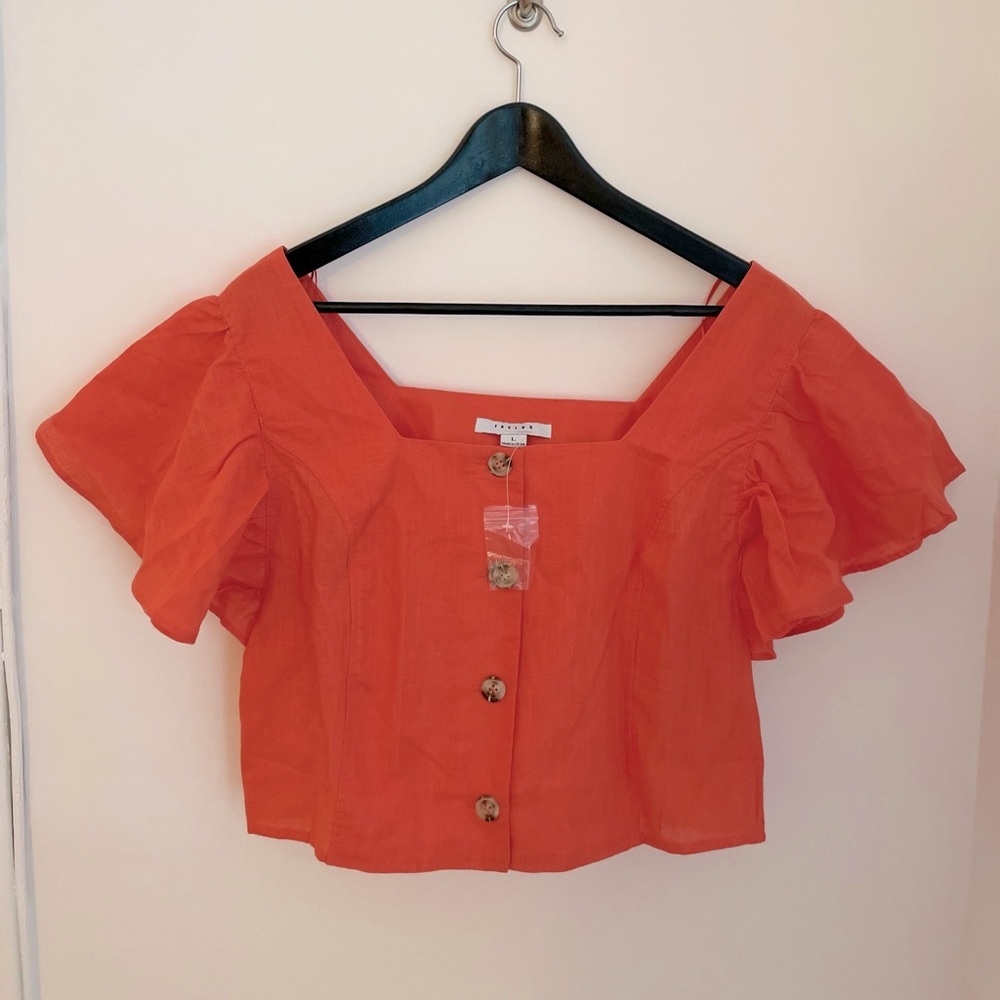 NWT Favlux cropped linen button down flare sleeve